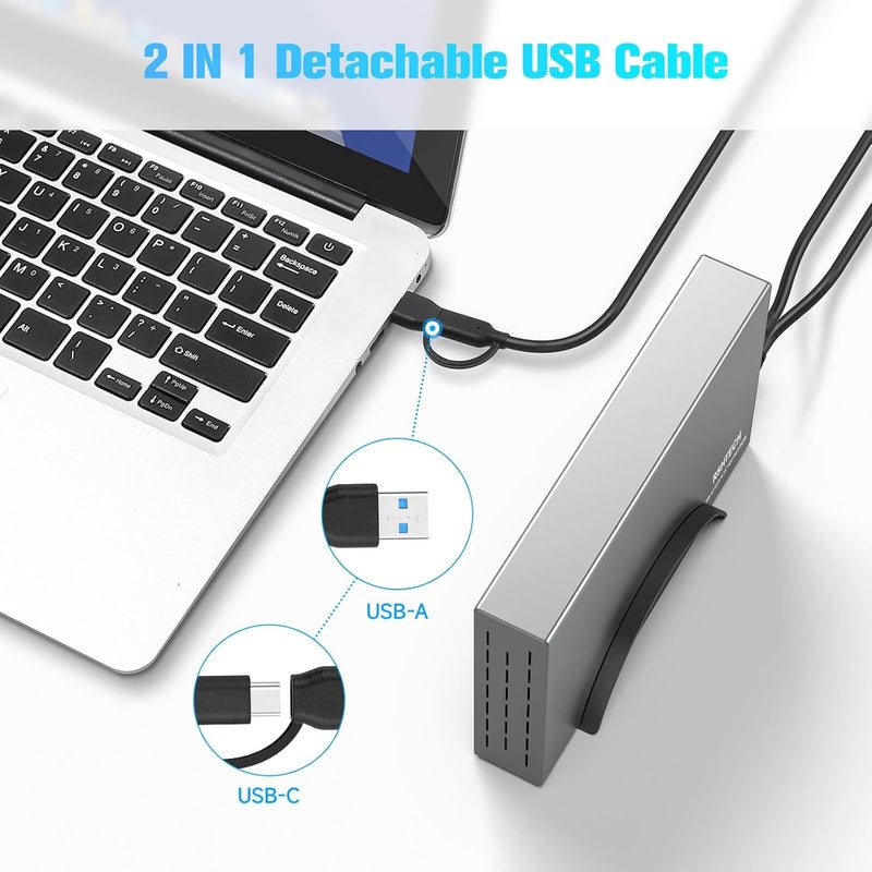 Rshtech Hard Drive Enclosure Upgraded Version 3.5" Aluminum USB C to SATA External Hard Drive Dock Case for 3.5 inch HDD & SSD up to 24TB, with 2-in-1 USB Cable, Support UASP - Image 3